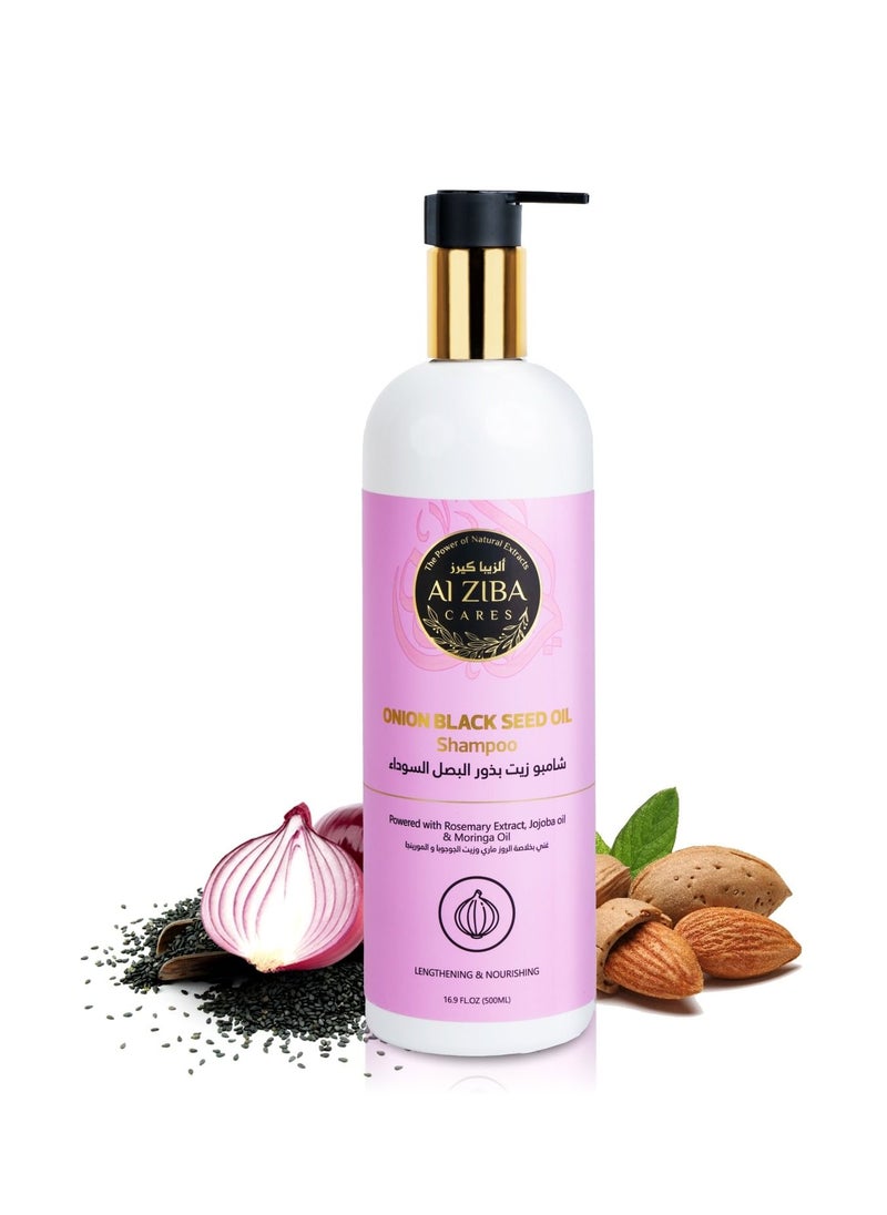 ALZIBA CARES - Black Onion Seed Oil Shampoo with Rosemary Extract, Jojoba Oil and Moringa Oil for Hair Lengthening - 500 ml - Image 1