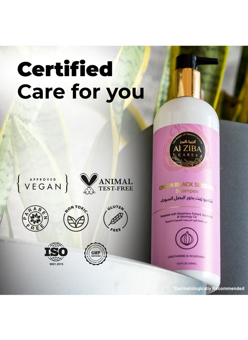 ALZIBA CARES - Black Onion Seed Oil Shampoo with Rosemary Extract, Jojoba Oil and Moringa Oil for Hair Lengthening - 500 ml - Image 1