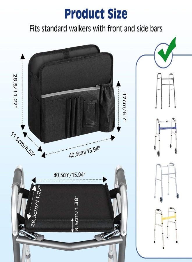 MoKo Walker Basket Bag with Tray, Upgraded Detachable Walker Tray for Folding Walkers with Non-Slip Mat, Large Storage Bag with Multi-Pockets and Cup Holder, Walkers Accessories for Senior, Black - Image 2