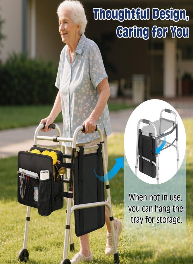 MoKo Walker Basket Bag with Tray, Upgraded Detachable Walker Tray for Folding Walkers with Non-Slip Mat, Large Storage Bag with Multi-Pockets and Cup Holder, Walkers Accessories for Senior, Black - Image 4