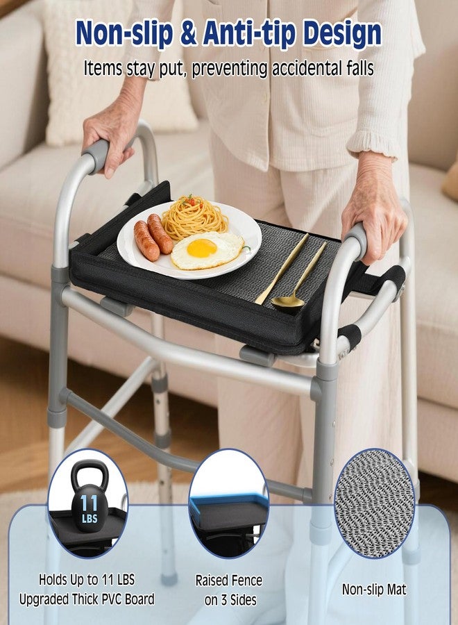 MoKo Walker Basket Bag with Tray, Upgraded Detachable Walker Tray for Folding Walkers with Non-Slip Mat, Large Storage Bag with Multi-Pockets and Cup Holder, Walkers Accessories for Senior, Black - Image 5