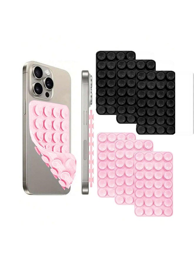 6 Pack Silicone Suction Phone Holder, Double Sided Suction Cup Hands-Free Phone Stand, Anti-Slip Mobile Phone Accessory for Videos, Selfies & Video Calls (3 Black + 3 Pink) - Image 1