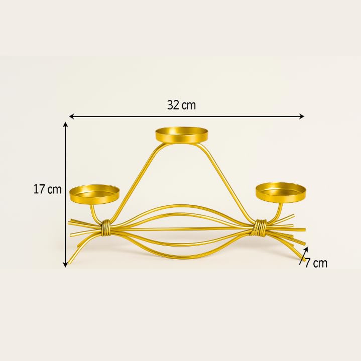 CORALTREE CORAL TREE Handcrafted Golden Metal Tea Light Candle Holder Stand, Elegant Wire Design, 3-Tea Light Display, Gold, 3 Tea Candle Holder - Image 4