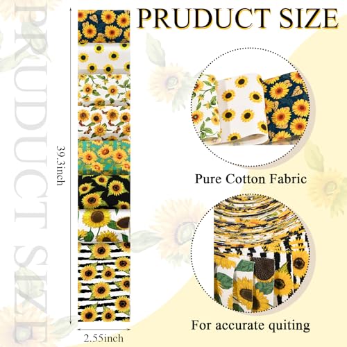 Sanixin 40Pcs Sunflower Cotton Fabric Strips for Quilting Vibrant Yellow Floral Theme Jelly Fabric Precut Bundle Spring Summer Patchwork for DIY Sewing Crafts (Sunflower) - Image 2