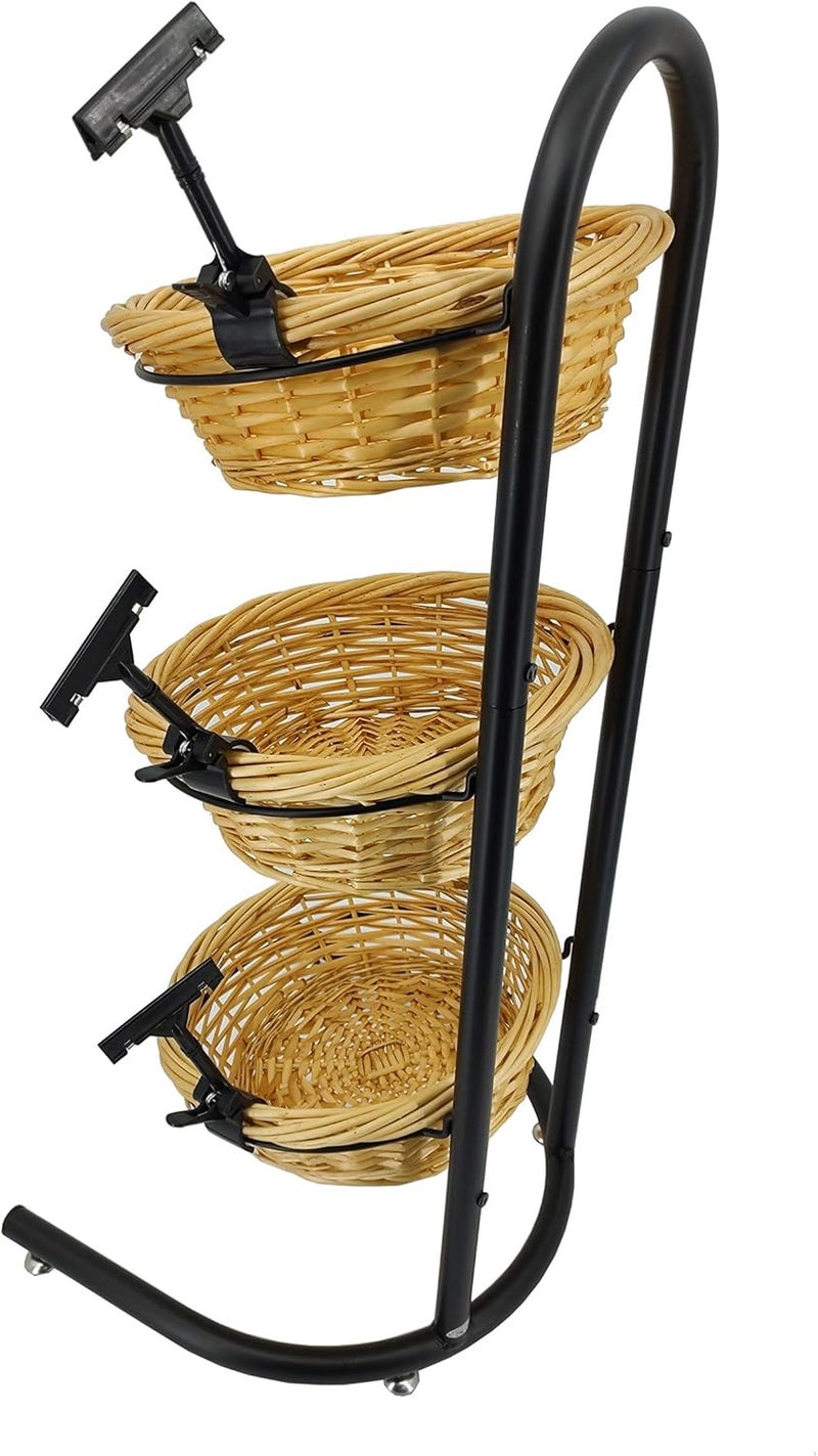 FixtureDisplays FixtureDisplays 3 Tier Wicker Basket Metal Stand with Sign Clips Market Basket Storage Organizer 19425 - Image 4