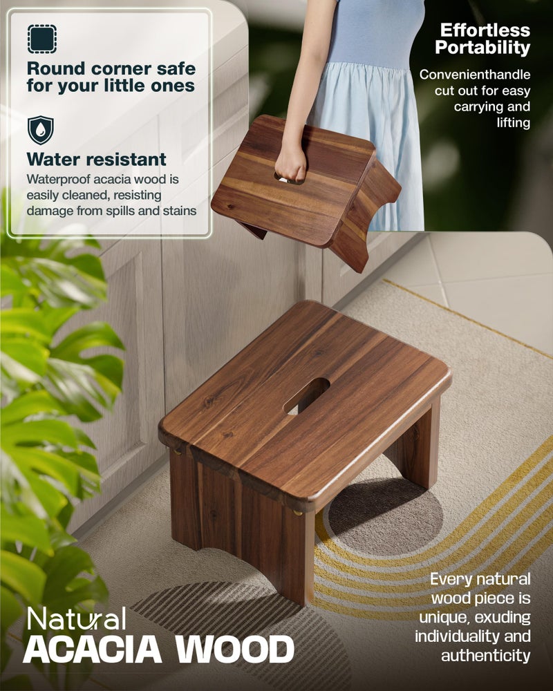 FANATU Wooden Step Stool, 9in One Step Stool for Adults, Wooden Beside Step Platform with 550 Load Capacity, Heavy Duty/Portable/Nonslip/Durable Construction Safe Step Support for Bedroom/Home Kitchen - Image 2