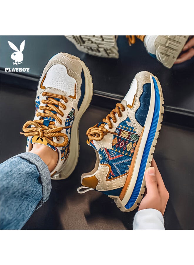 Playboy Dad Shoes For Men, Autumn And Winter Men's Footwear, Sports Shoes With Thick Soles For Height Increase, Casual Travel Shoes, Beige And Blue, Size 43 - Image 1