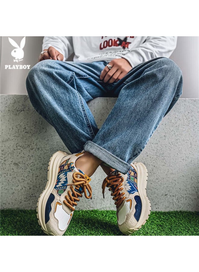 Playboy Dad Shoes For Men, Autumn And Winter Men's Footwear, Sports Shoes With Thick Soles For Height Increase, Casual Travel Shoes, Beige And Blue, Size 43 - Image 4