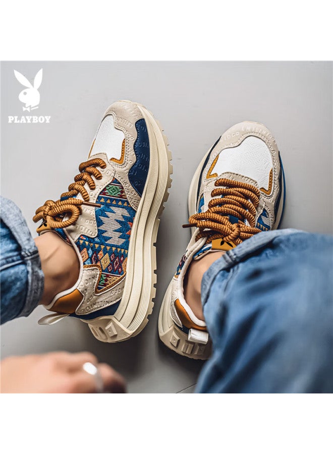 Playboy Dad Shoes For Men, Autumn And Winter Men's Footwear, Sports Shoes With Thick Soles For Height Increase, Casual Travel Shoes, Beige And Blue, Size 43 - Image 3
