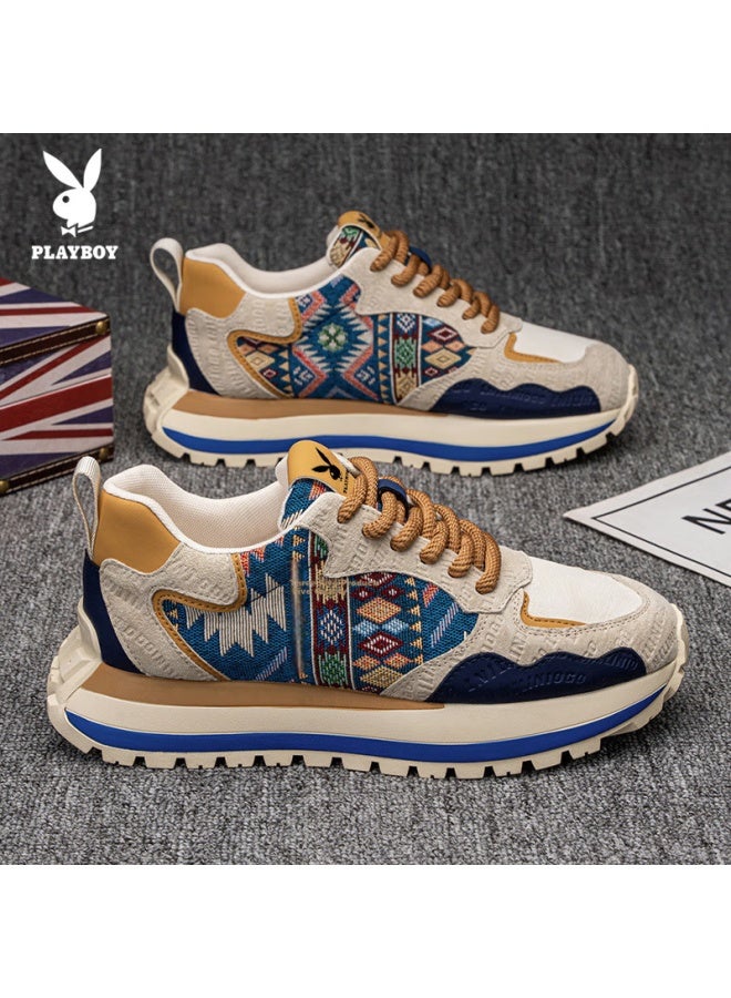 Playboy Dad Shoes For Men, Autumn And Winter Men's Footwear, Sports Shoes With Thick Soles For Height Increase, Casual Travel Shoes, Beige And Blue, Size 43 - Image 2