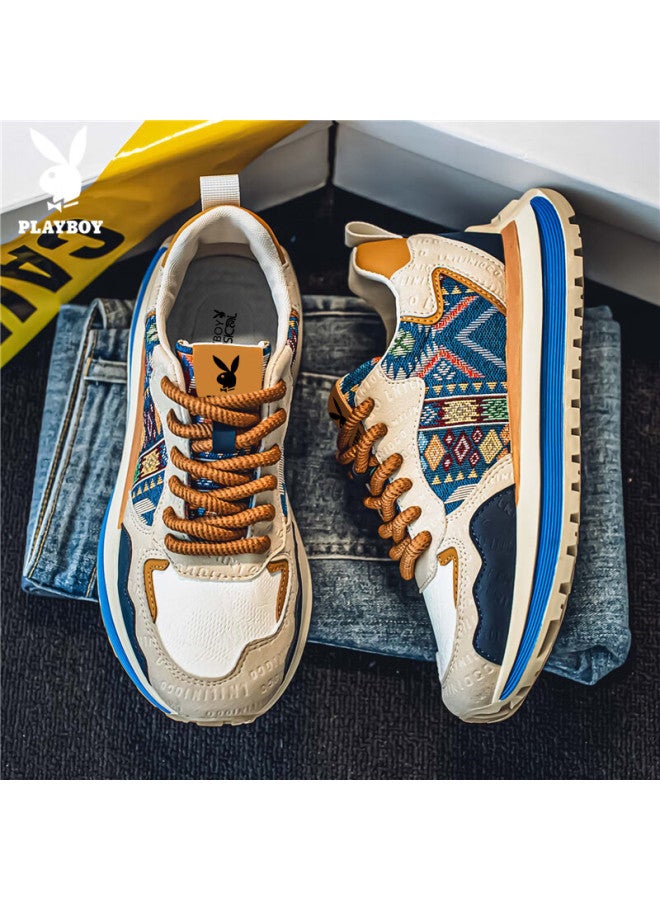 Playboy Dad Shoes For Men, Autumn And Winter Men's Footwear, Sports Shoes With Thick Soles For Height Increase, Casual Travel Shoes, Beige And Blue, Size 43 - Image 5
