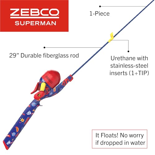Zebco Youth Superman Floating Spincast Reel and Fishing Rod Combo 29Inch Fiberglass Rod Light Power Moderate Action Size 20 Reel Blue - Image 3