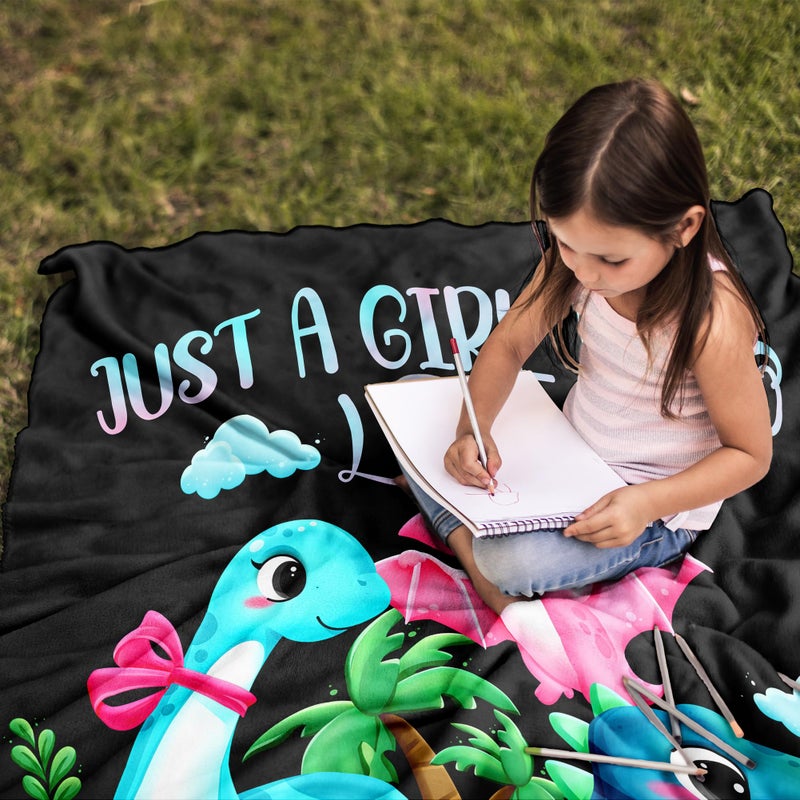 Amonee-YL Dinosaur Blanket  Dinosaur Gifts  Dinosaur Gifts for Girls  Just A Girl Who Loves Dinosaurs  Dinosaur Blanket for Girls 40""X50""  Dinosaur Party Decorations  Gifts for Dinosaur Lovers - Image 4
