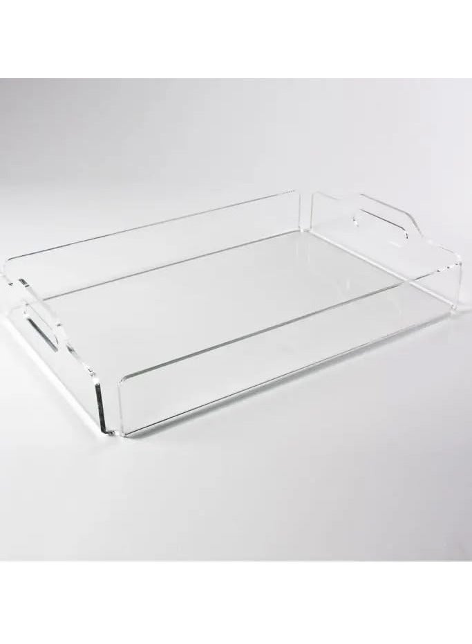 صينية تقديم اكريليك مع مقابض لاكواب الشاي والقهوة والطعام والوجبات الخفيفة واطباق الحلوى كبيرة مستطيلة ومتعددة الاغراض لديكور المنزل مجموعة من 3 صواني شفاف - Image 1