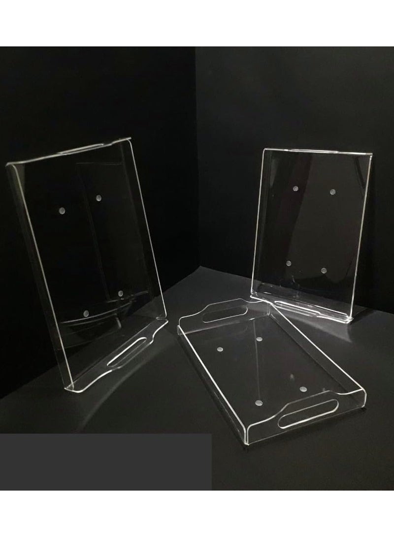 صينية تقديم اكريليك مع مقابض لاكواب الشاي والقهوة والطعام والوجبات الخفيفة واطباق الحلوى كبيرة مستطيلة ومتعددة الاغراض لديكور المنزل مجموعة من 3 صواني شفاف - Image 2