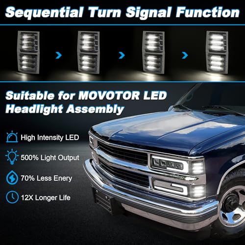 MOVOTOR LED Side Marker Light Assembly with White Sequential Turn Signal LED Front Corner Lights Compatible with 1994-1998 Chevy C/K 1500 2500 3500 C10 Silverado Tahoe Suburban(NOT FIT for GMC) - Image 2