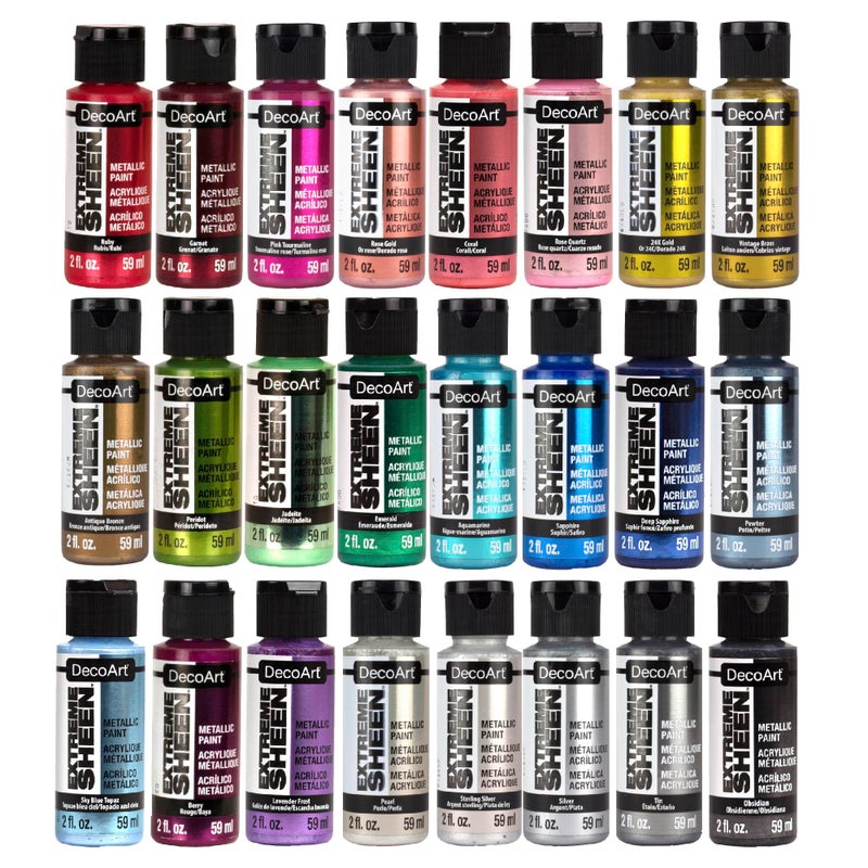 DecoArt Extreme Sheen Metallic Acrylic Paint Set Metallic Colors Set of 24 Bottles 2 fl oz Premium Art and Craft Metallic Paints - Image 2