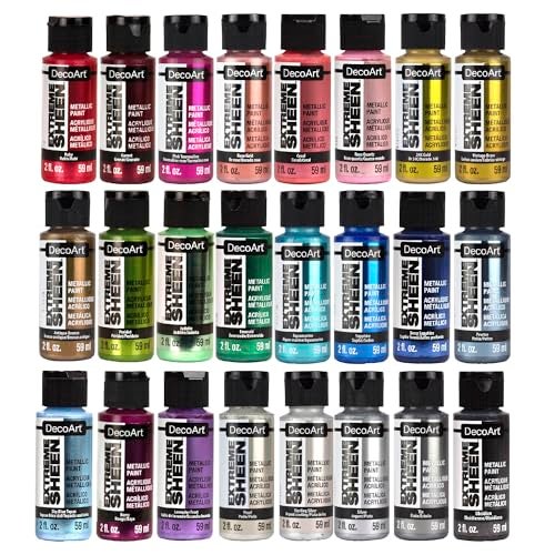 DecoArt Extreme Sheen Metallic Acrylic Paint Set Metallic Colors Set of 24 Bottles 2 fl oz Premium Art and Craft Metallic Paints - Image 1