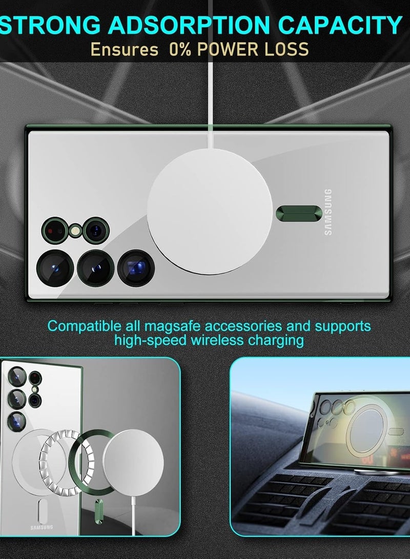 Ipefet for Samsung Galaxy S24 Ultra Case Magnetic Clear with Camera Lens Protector Full Protection MagSafe Electroplated Silicone Slim Fit Shockproof Protective Case Cover - Green - Image 2