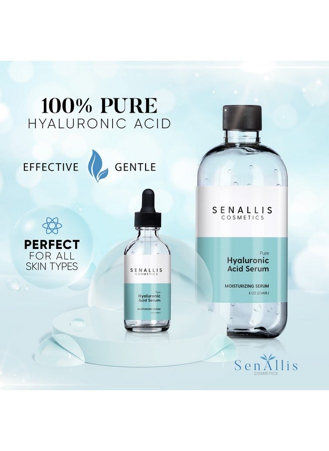 SenAllis Cosmetics - سيروم حمض الهيالورونيك 8 أوقية سائلة و 2 أوقية سائلة مصنوع من حمض الهيالورونيك النقي مضاد للشيخوخة/التجاعيد مرطب فائق الترطيب يقلل من جفاف البشرة مصنع في الولايات المتحدة - Image 1