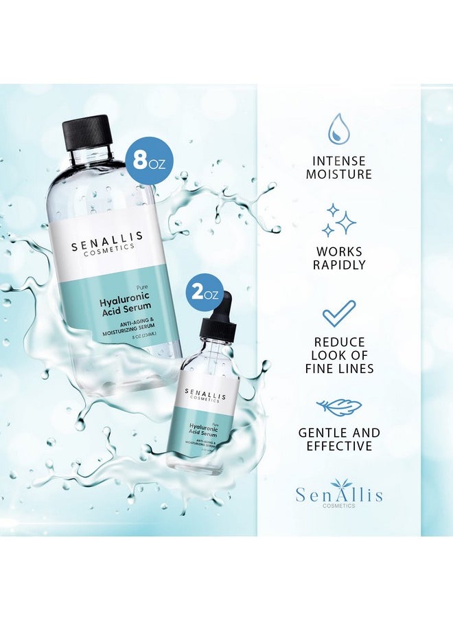 SenAllis Cosmetics - سيروم حمض الهيالورونيك 8 أوقية سائلة و 2 أوقية سائلة مصنوع من حمض الهيالورونيك النقي مضاد للشيخوخة/التجاعيد مرطب فائق الترطيب يقلل من جفاف البشرة مصنع في الولايات المتحدة - Image 1