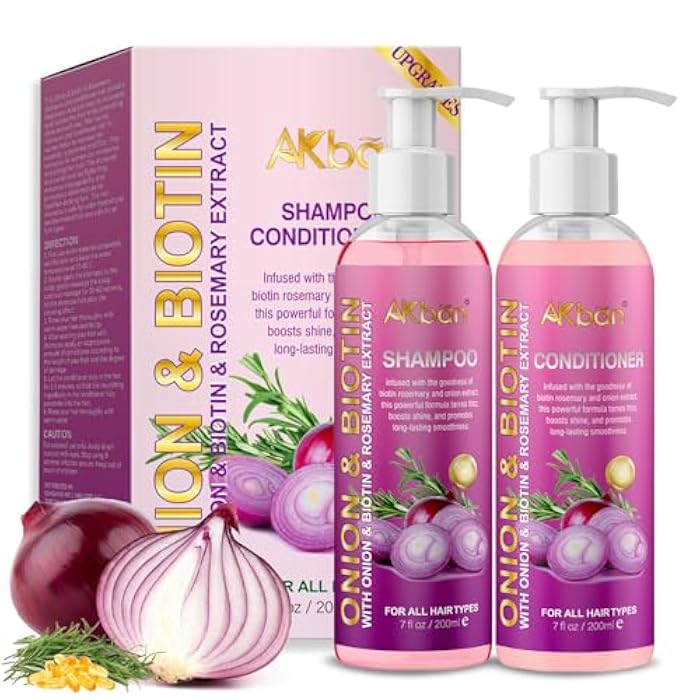 AKban Onion Rosemary and Biotin Shampoo and Conditioner Set for Strengthening, Moisturizing & Encouraging Longer, Healthier Hair, Hair Loss and Thinning Hair, Paraben-Free, Growth Shampoo and Treatment Set - Image 1