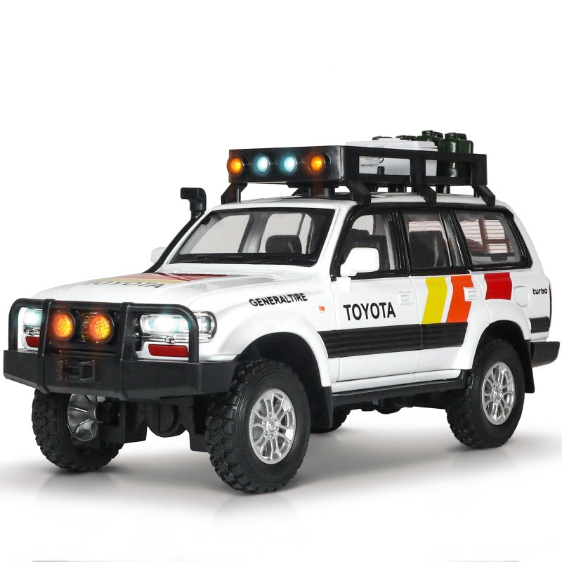 FRJV Toy Cars for Boys Diecast Cars 1 24 Scale Compatible with Land Cruiser LC80 Car Model CollectiblePull Back Toy Car with Lights and SoundsToy Cars for Boys Age 47White - Image 3