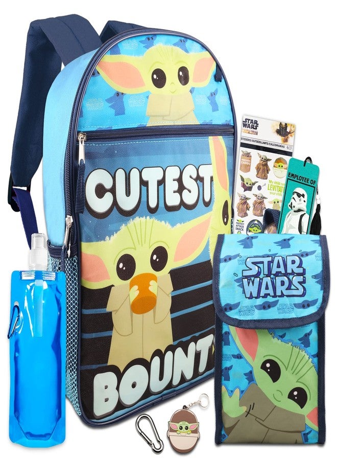 Fast Forward Baby Yoda Backpack with Lunch Box Set - Bundle with Baby Yoda Backpack, Baby Yoda Lunch Bag, Water Bottle, Stickers, Keychain, More | Star Wars Backpack for Boys - Image 1