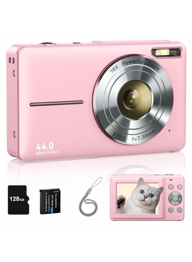 Milatech Digital Camera, FHD 1080P Kids Camera 44MP Point and Shoot Digital Cameras with 128GB SD Card, 16X Zoom, Lanyard - Image 1