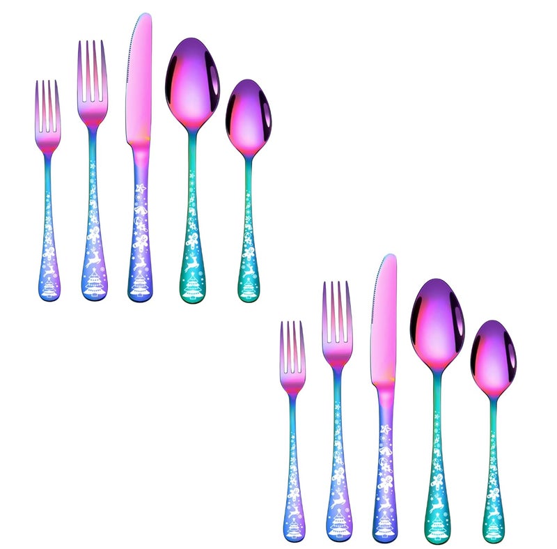 DANSR DANSR Flatware Christmas Pattern Handle Serving Utensils Stainless Steel Cutlery Tableware Silverware Fancy Cutlery Set for Home and Restaurant Dining for Hotel Restaurant Household 20 pcs  - Image 1