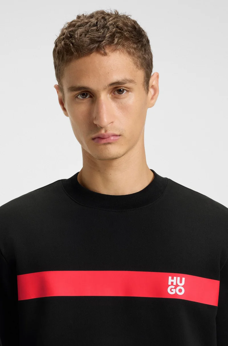 HUGO Cotton-terry sweatshirt with contrast stripe