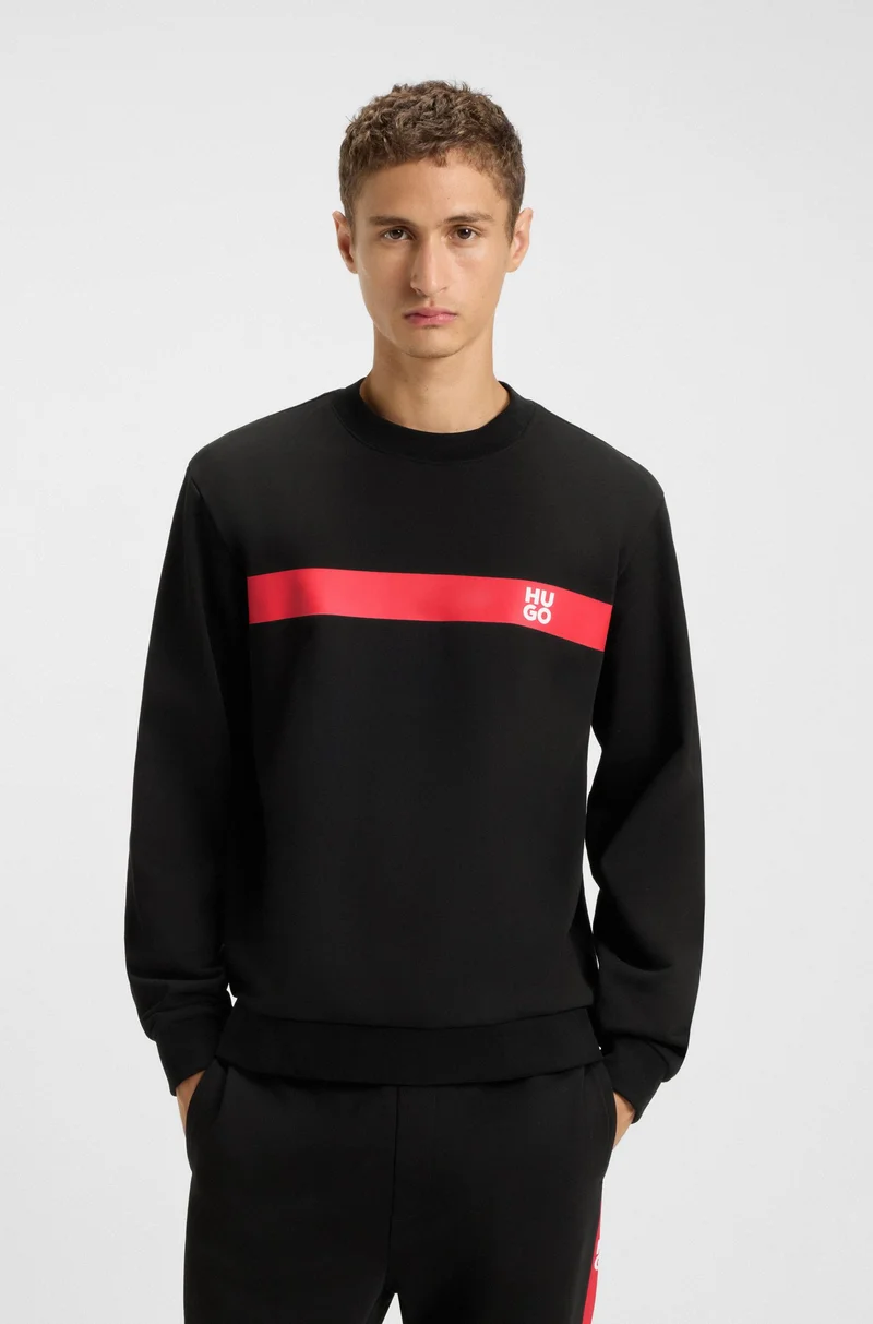 HUGO Cotton-terry sweatshirt with contrast stripe