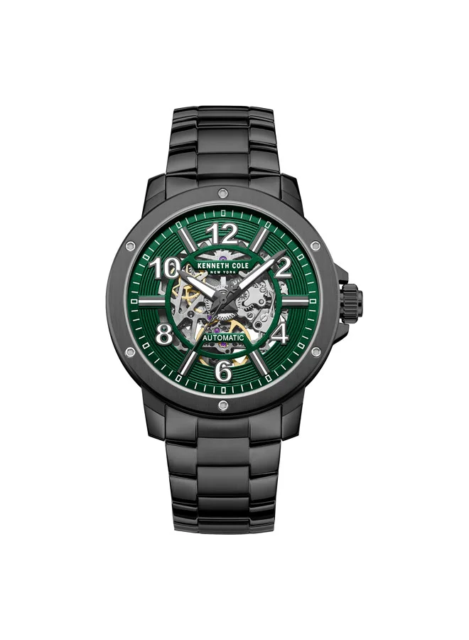 كينيث كول نيو يورك Green Dial Stainless Steel Bracelet Multifunction Watch for Men, 44mm