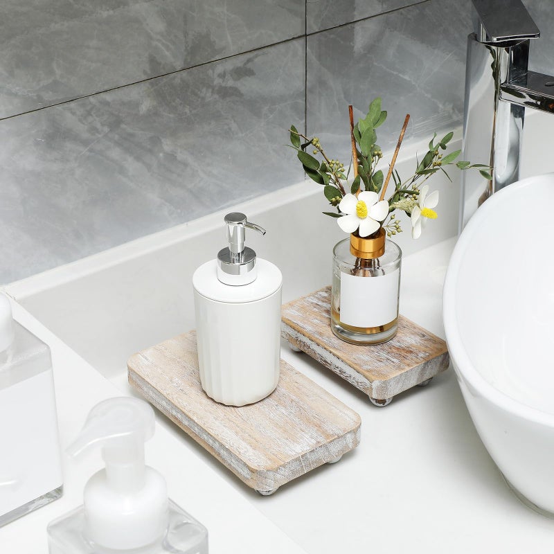 Maitys 3 Pcs Wooden Risers for Display Pedestal Stand Wooden for Decor Farmhouse Vintage Rustic Stackable Kitchen Stand Tray Riser, 3 Sizes(8 x 4.3, 6 x 3.5, 4 x 2.8 In,White) - Image 4