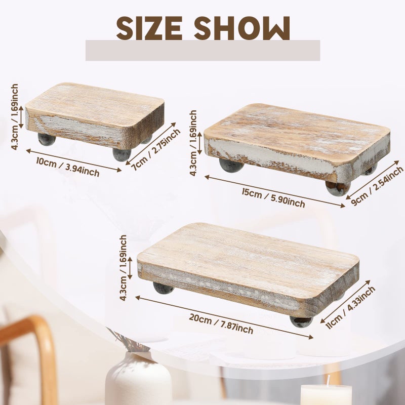 Maitys 3 Pcs Wooden Risers for Display Pedestal Stand Wooden for Decor Farmhouse Vintage Rustic Stackable Kitchen Stand Tray Riser, 3 Sizes(8 x 4.3, 6 x 3.5, 4 x 2.8 In,White) - Image 2