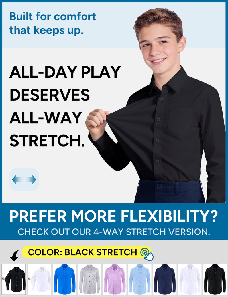 Marvelous World Boys' Long Sleeve Solid Buttoned Cuffs Dress Shirt Kids Casual Button Down Shirts Black Size 8 - Image 3