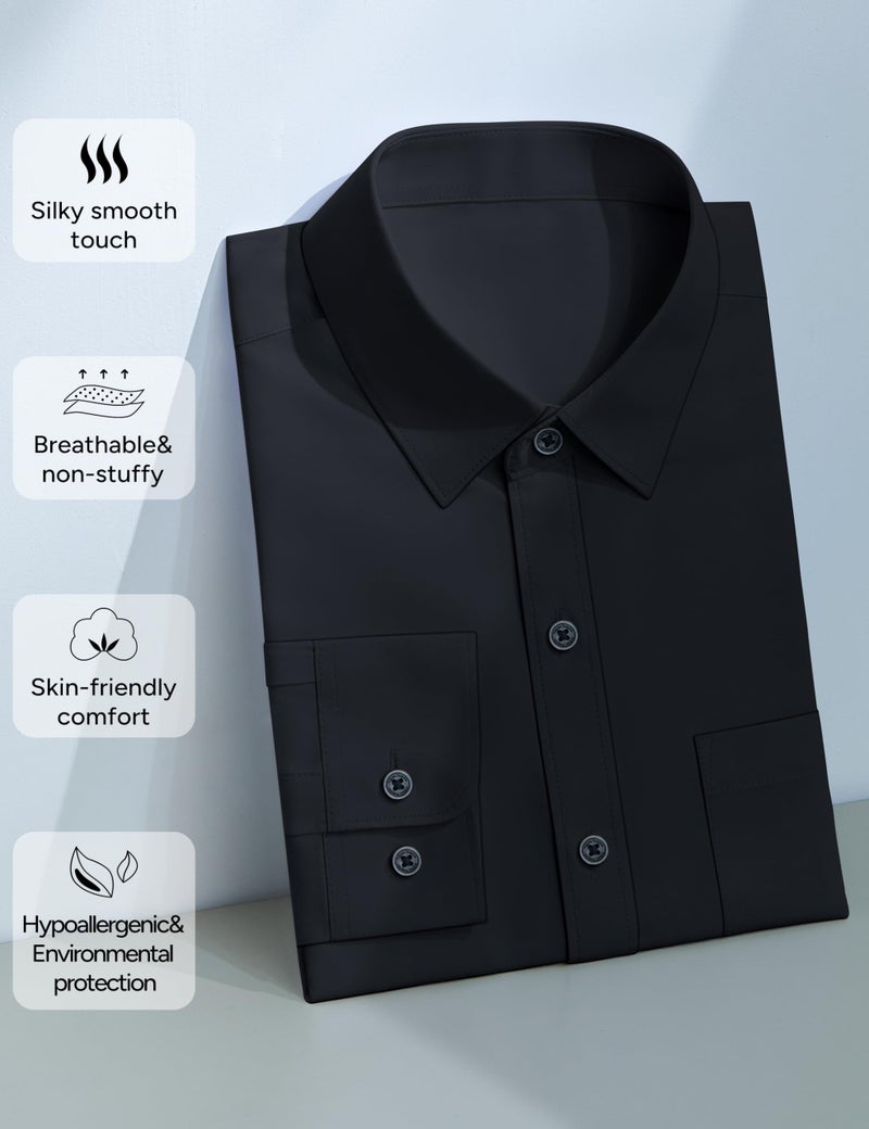 Marvelous World Boys' Long Sleeve Solid Buttoned Cuffs Dress Shirt Kids Casual Button Down Shirts Black Size 8 - Image 4