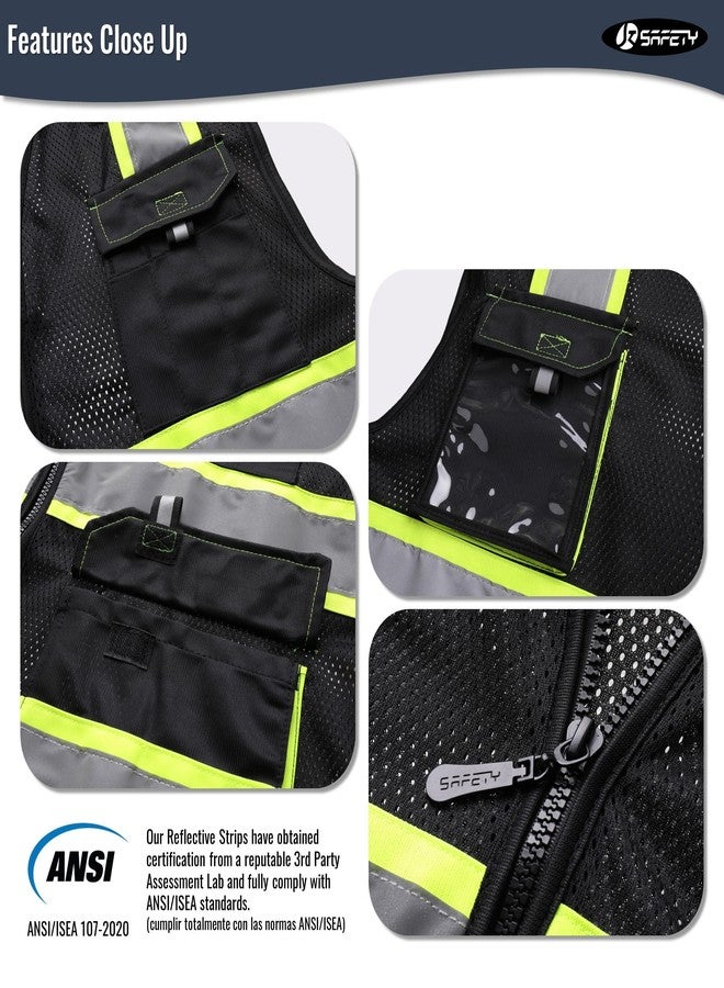 JKSafety سترات أمان عاكسة عالية الوضوح للرجال والنساء من JKSafety، سترة عالية الوضوح مزودة بجيوب، مصنوعة من نسيج شبكي، ملابس أمان، سترة نيون للعمل (220-أسود S) - Image 3