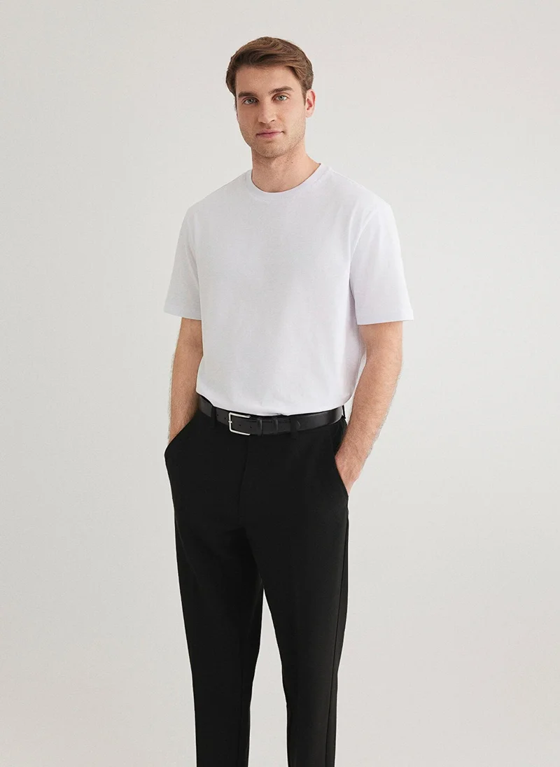مافي Crew Neck White Basic T-Shirt