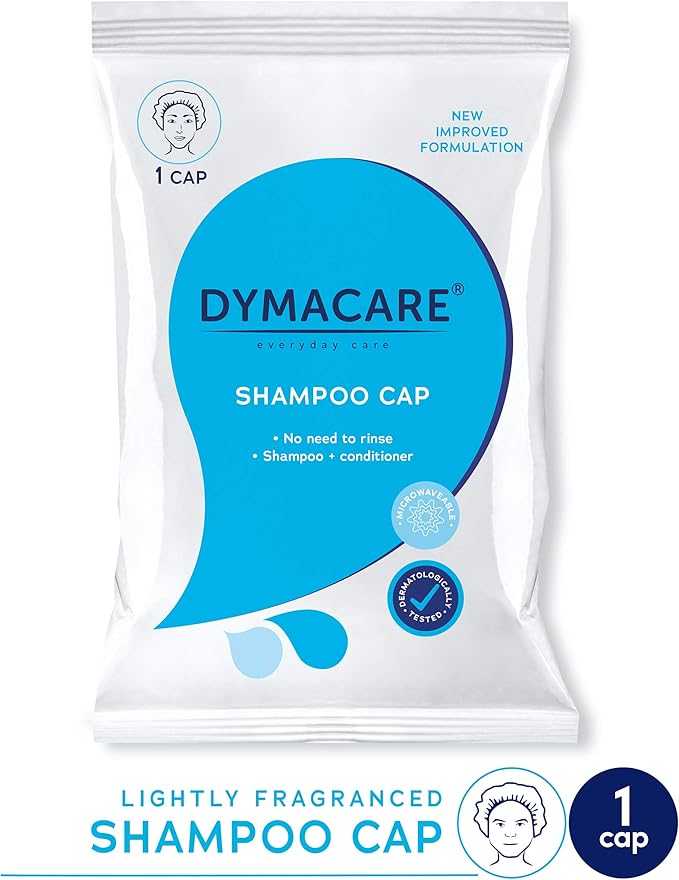 DYMACARE No Rinse Shampoo Cap Rinse Free Shower Cap That Shampoos Conditions PH Balanced Hypoallergenic Waterless Hair Wash 1 Cap
