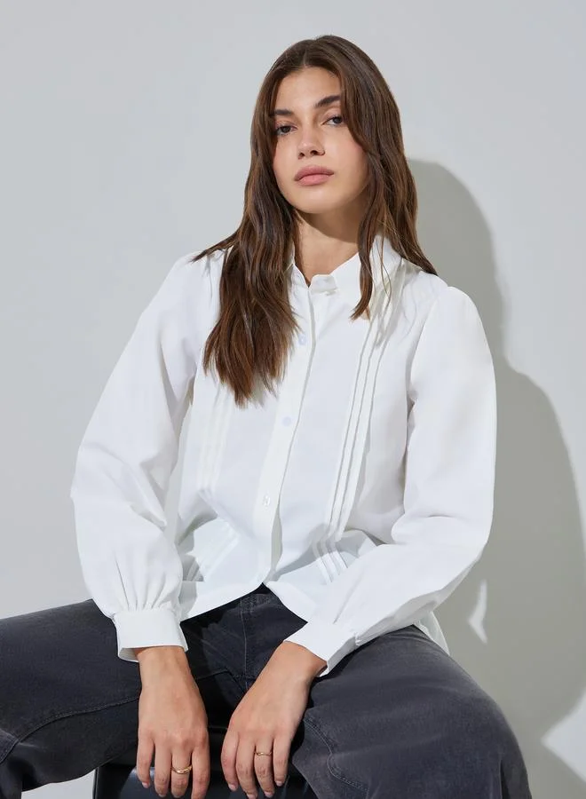 ستايلي White Long Sleeve Pintuck Shirt