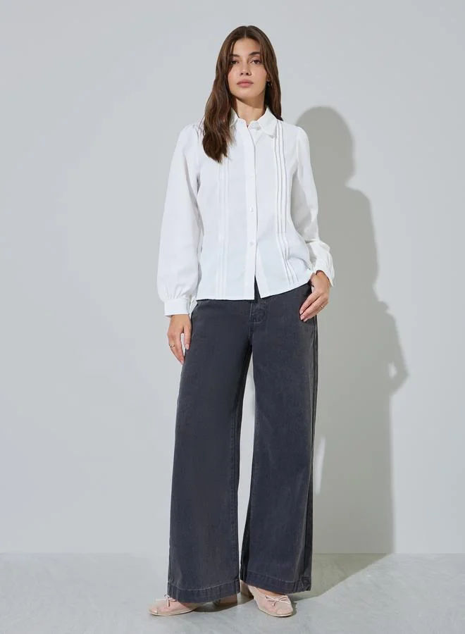 ستايلي White Long Sleeve Pintuck Shirt