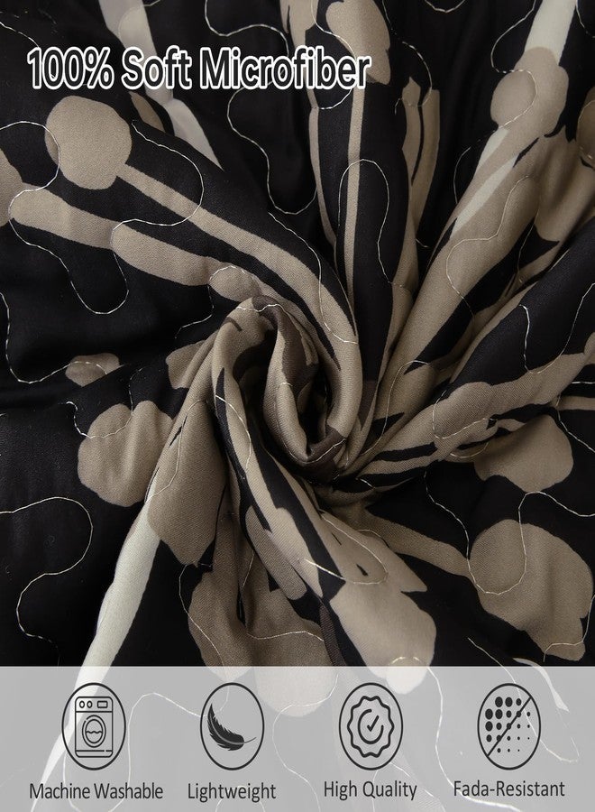 Luxudecor Floral Quilt Set Queen 3 Pieces Black Flower Quilt Coverlet Set with 2 Pillow Cases, Lightweight Soft Microfiber Reversible Boho Bedspread for All Seasons 96"x90" - Image 5