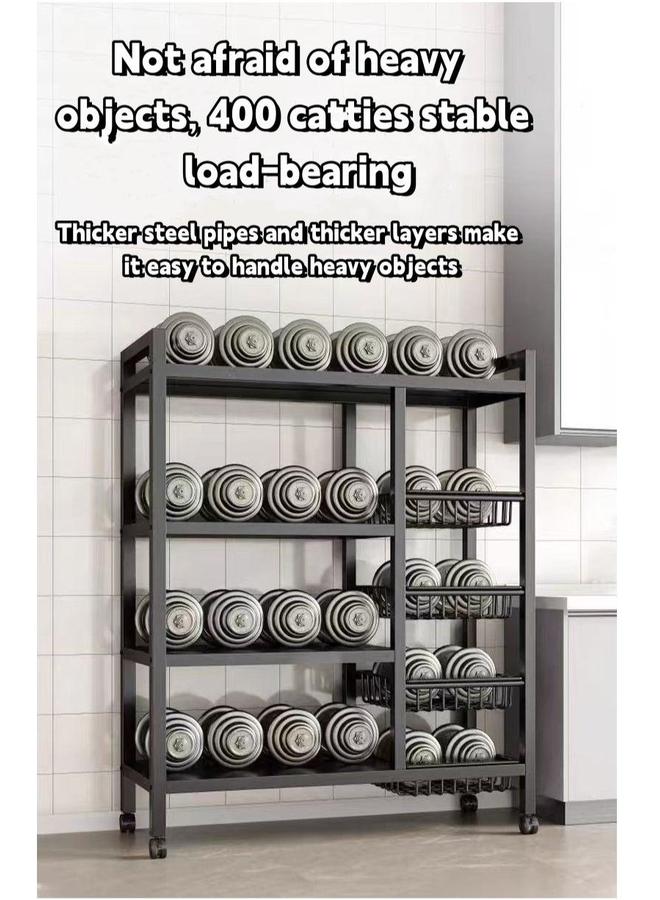 HOMESTAR رف تخزين منزلي متعدد الوظائف قابل للتحريك 4 طبقات باللون الأسود - Image 5