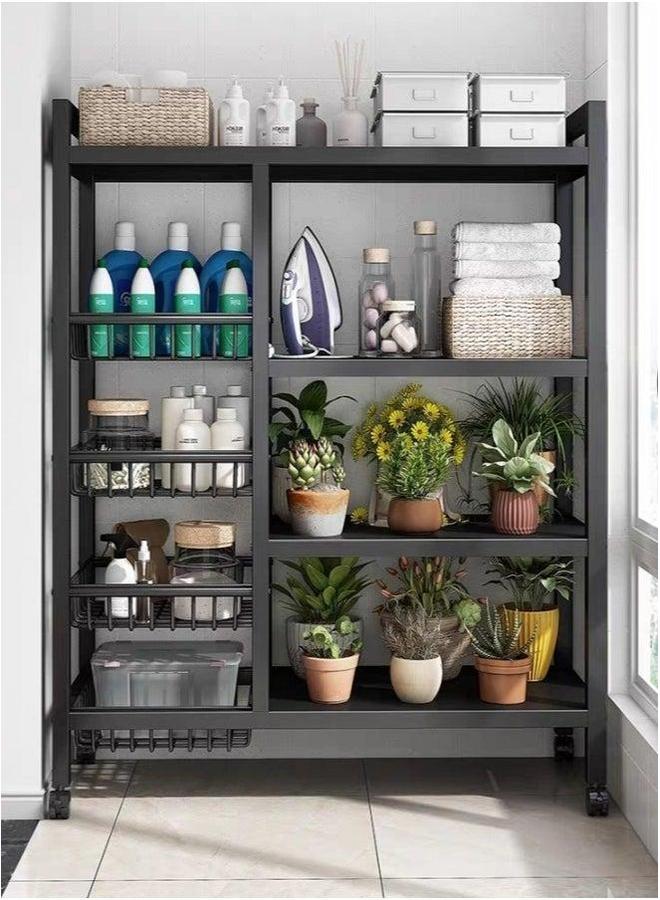 HOMESTAR رف تخزين منزلي متعدد الوظائف قابل للتحريك 4 طبقات باللون الأسود - Image 1