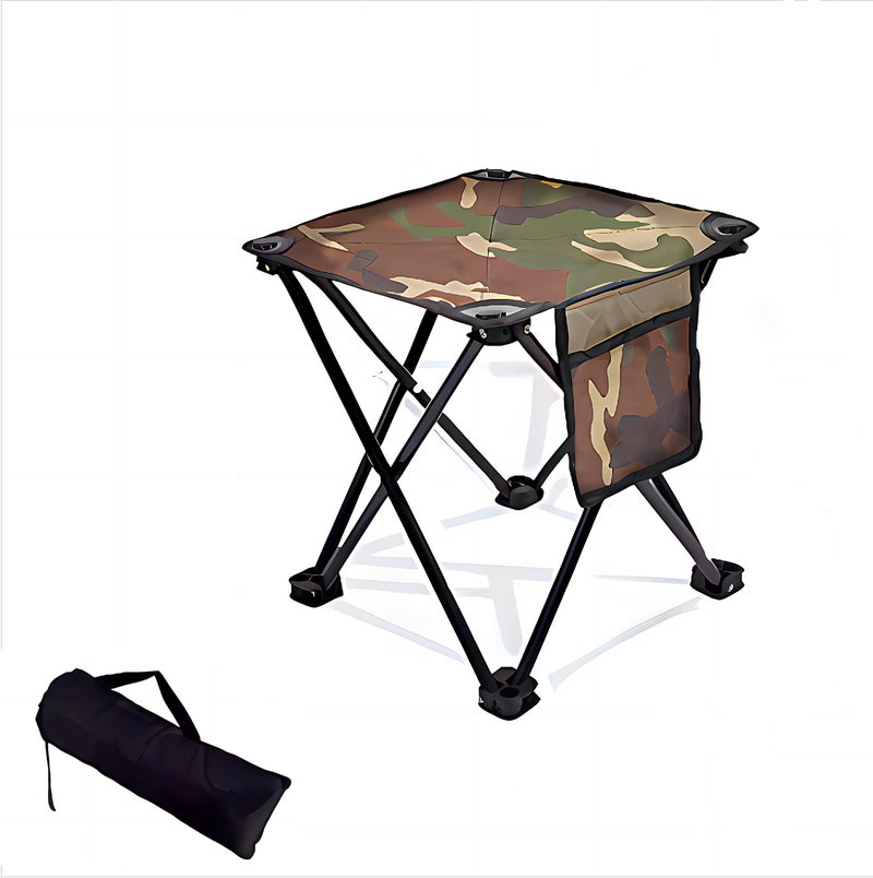Qesonoo Mini Portable Folding Stool  Camping Fishing Stool For Adults Fishing Hiking Gardening And Beach With Carry Bag  Hold Up To 450Lbs(Camouflage) (13"" L X 13"" W X 13"" H) - Image 1