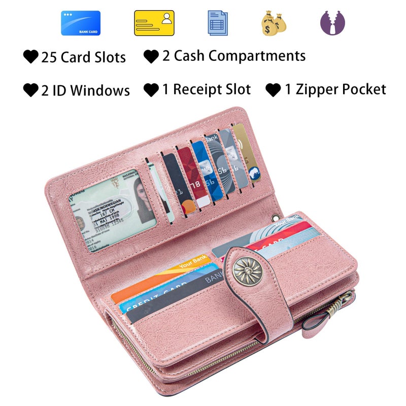 Travelambo Women's Wallet RFID Blocking Wristlet Clutch Purse with Large Capacity & Removable Strap - Image 3