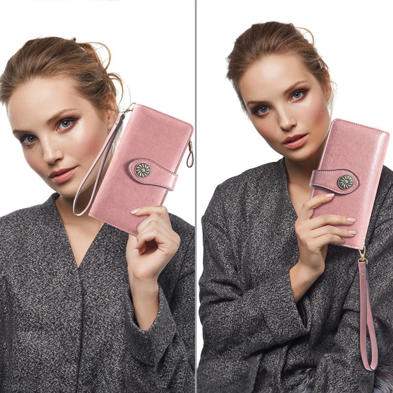 Travelambo Women's Wallet RFID Blocking Wristlet Clutch Purse with Large Capacity & Removable Strap - Image 5