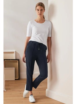 Women Plain Regular Fit Jogger Pants, Navy Blue
