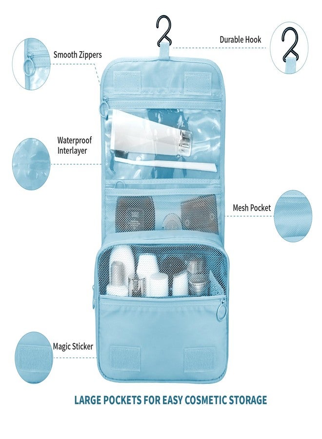 Lcsmaokin Large Capacity Toiletry Bag Travel Bag with Hanging Hook for Men and Women Waterproof Travel Cosmetic Bag Bathroom Storage Bag for Brushes Set, Full-Sized Shampoo,Accessories(Baby Blue) - Image 3